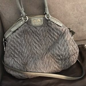 Coach handbag grey textured fabric w/ leather trim